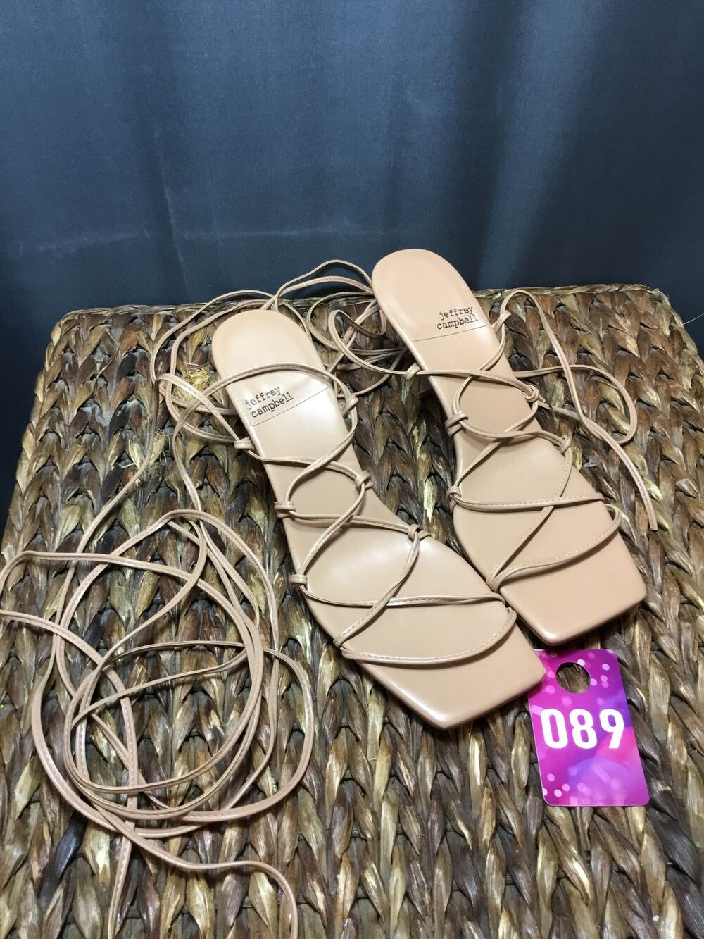 Jeffrey Campbell Strappy Sandal Womens 10 Beige Leather Lace Up Open Square Toe